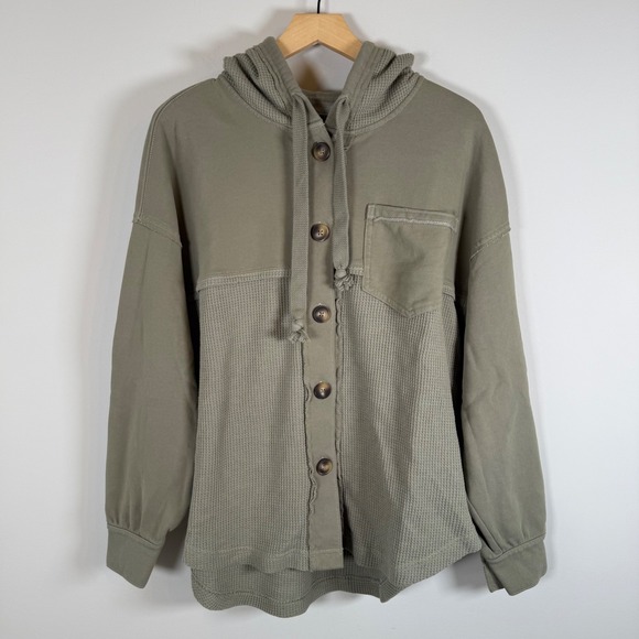 American Eagle Outfitters Sweaters - American Eagle Seriously Lived-In Hoodie Shacket XS Small Waffle Knit Button Up